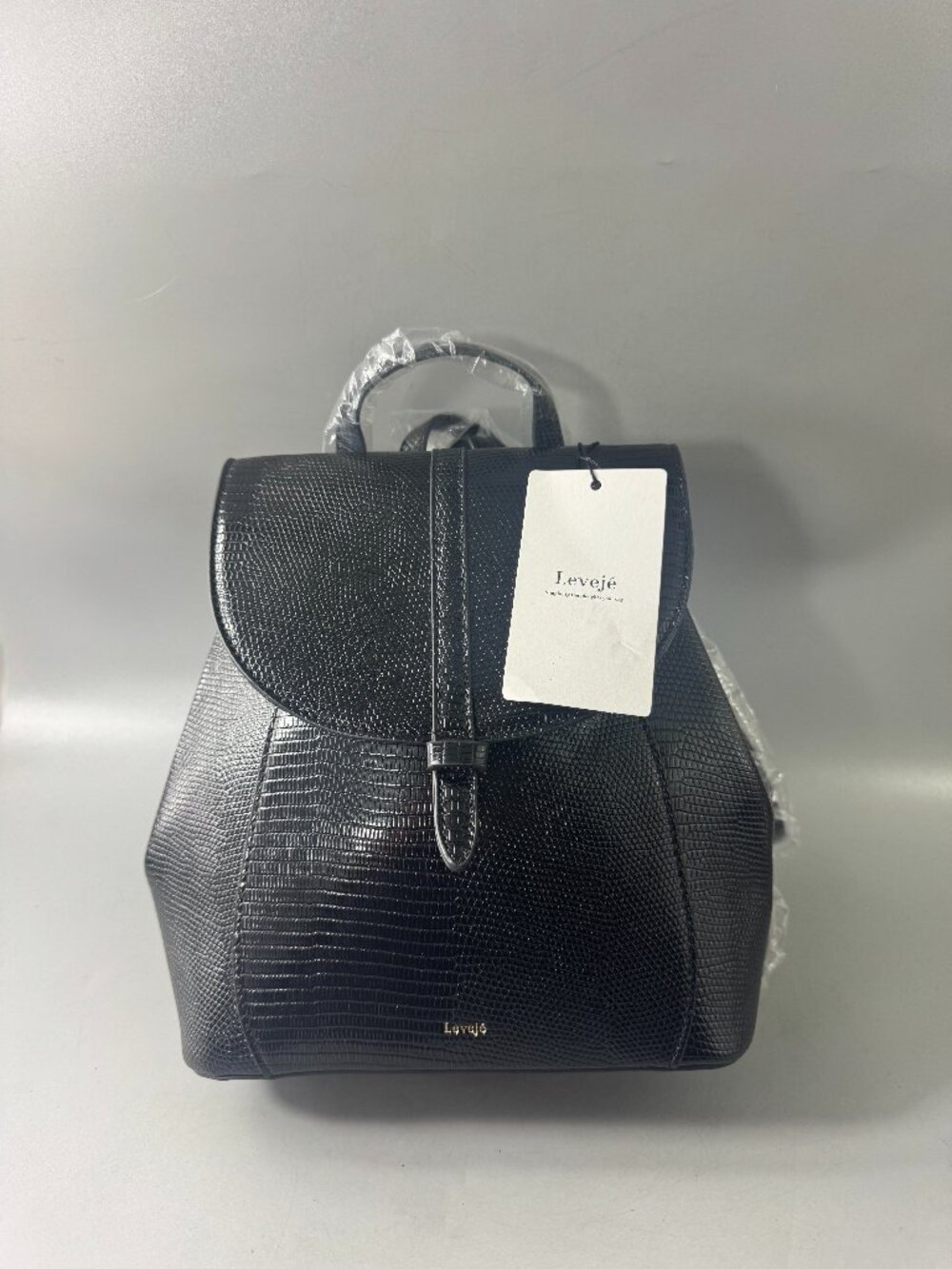 NWT Leveje Monet Embossed Lizard Black Leather Backpack